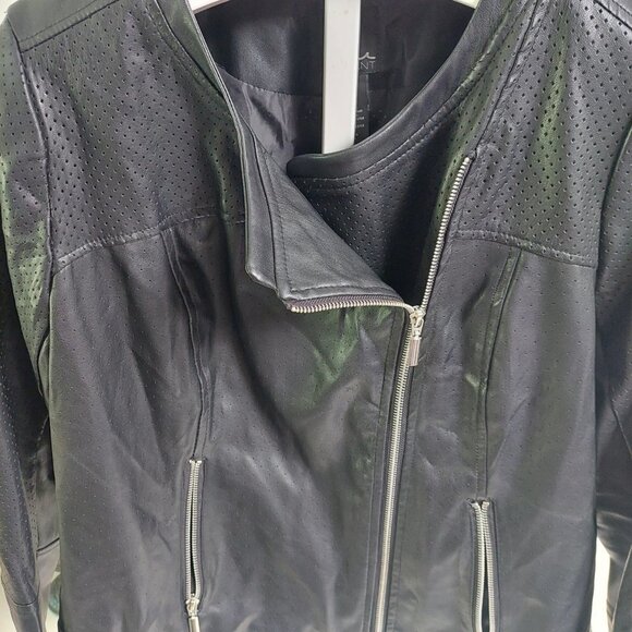 Lane Bryant Motto Jacket Perforated Black 14/16 Biker Asymmetrical Faux Leather - Picture 2 of 9